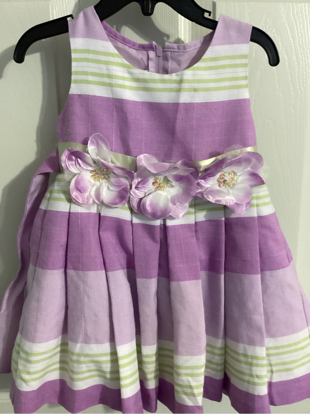 Bonnie Jean Lavender and White Striped Floral Waist Dress